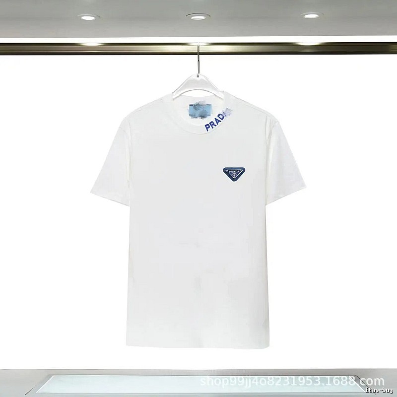 Prada Triangular Logo Minimalist Style White Short-sleeve T-shirt