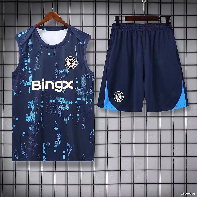 Real Madrid Summer Training jersey set Navy Sleeveless Top with Bold Graphic