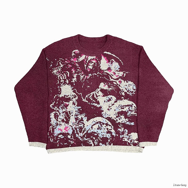 Resort Anime graphic sweater Black Knit Top with Premium Look