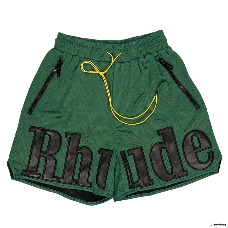 RHUDE letter-style green shorts