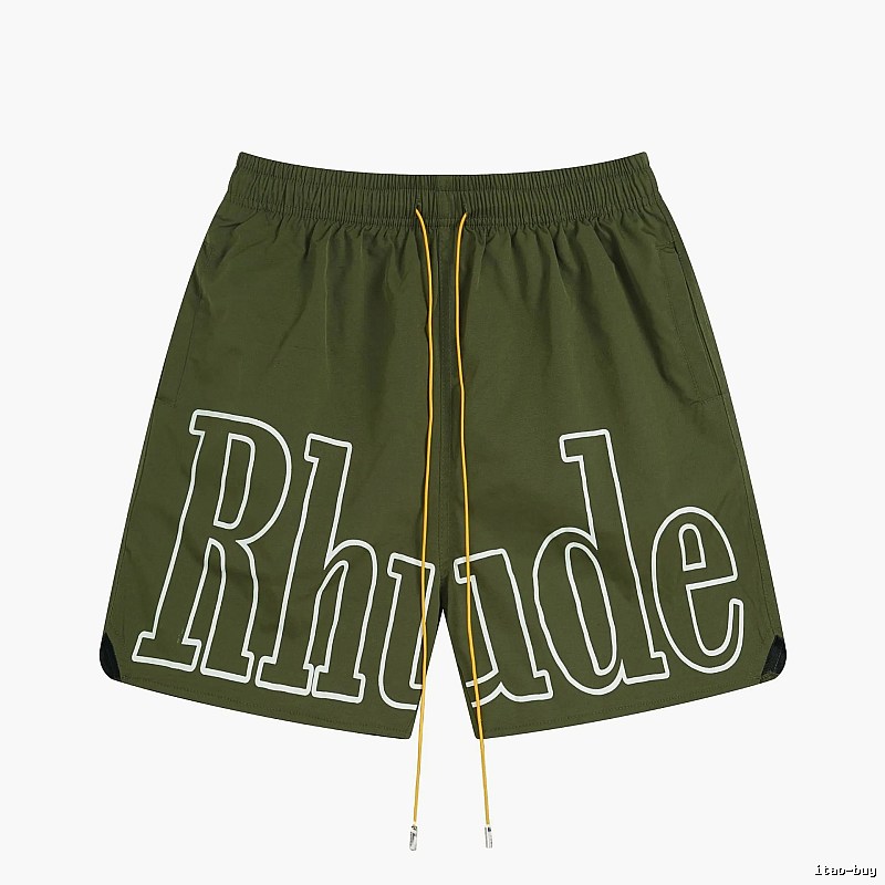 RHUDE letter-style military green shorts