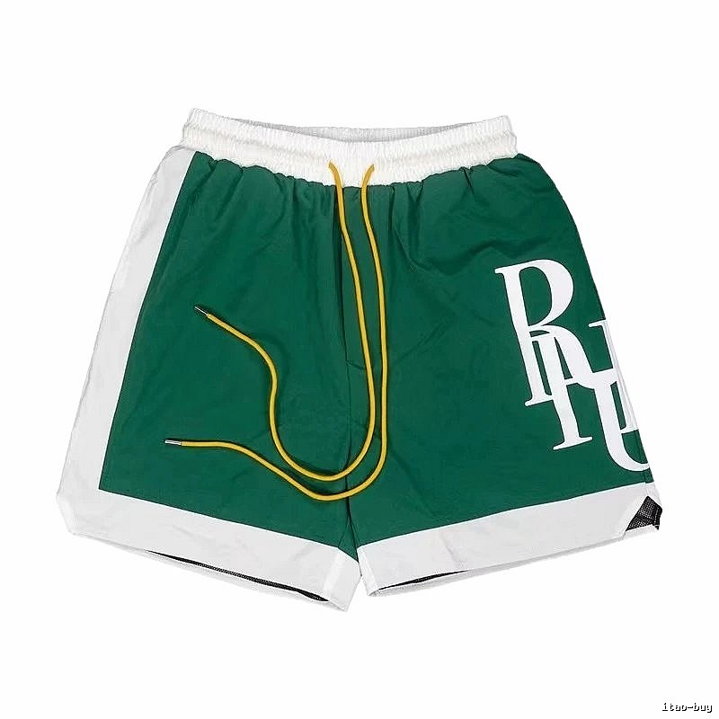 RHUDE sporty green and white shorts