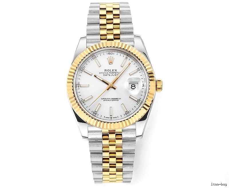 Rolex Two-Tone Datejust Watch - White Baton Dial Travel Edit