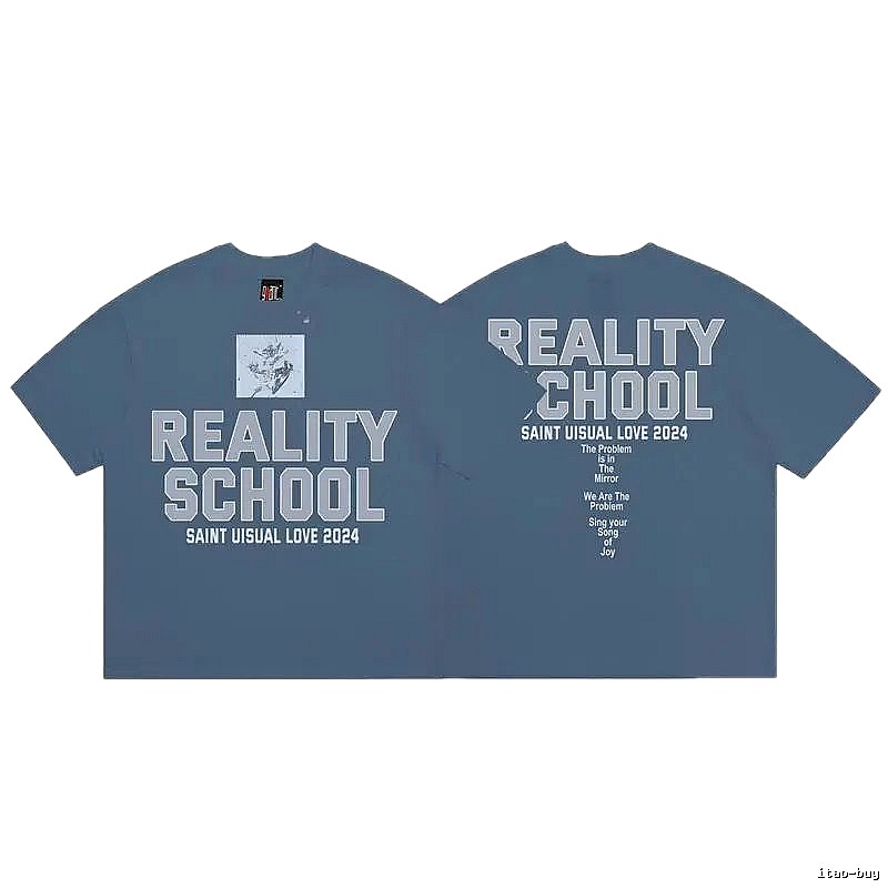SAINT Real Academy Street Style Grey-Blue Short Sleeve T-Shirt