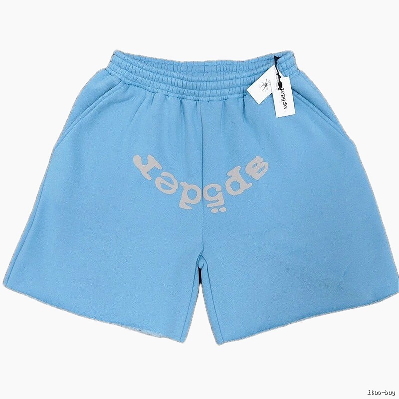 Sp5der Foam Print Street Style Light Blue Shorts