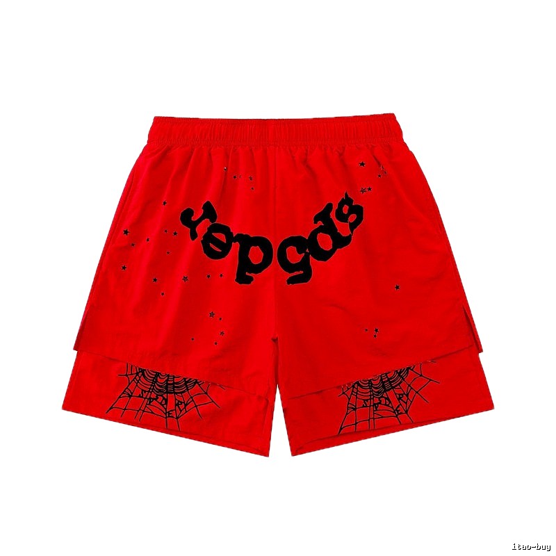 Sp5der Letter Print Trendy Brand Red Shorts