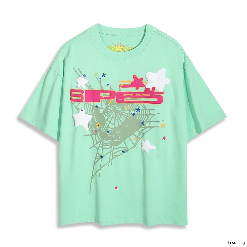 Sp5der star - printed light green T - shirt