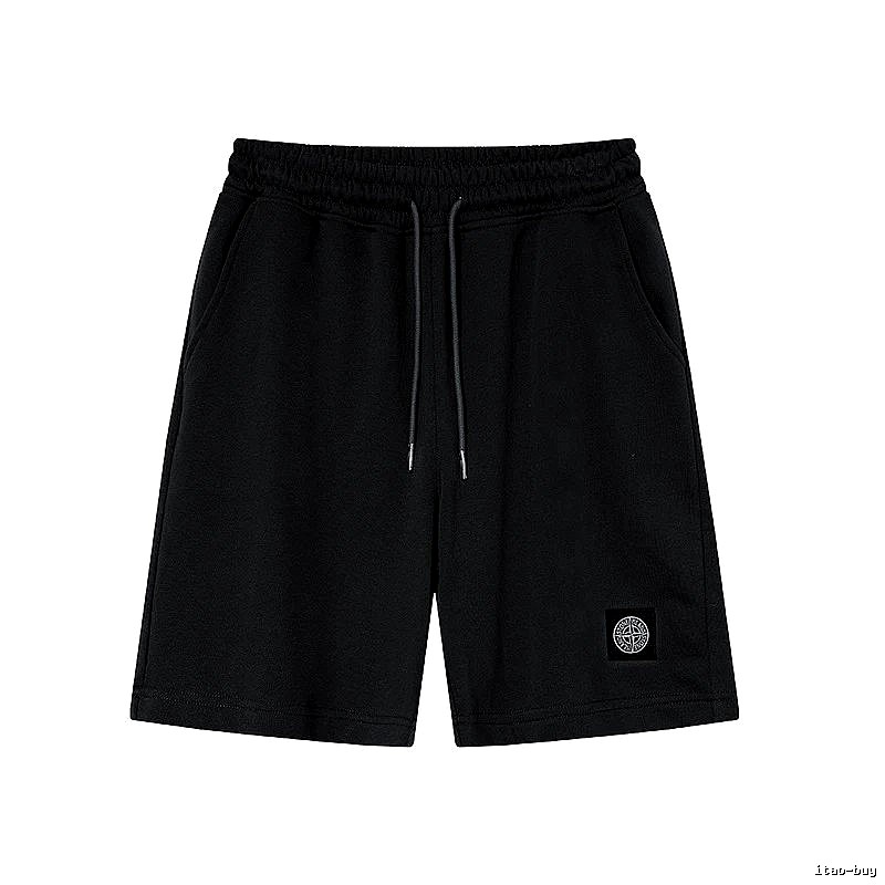 Stone Island Badge Casual Style Black Sports Shorts
