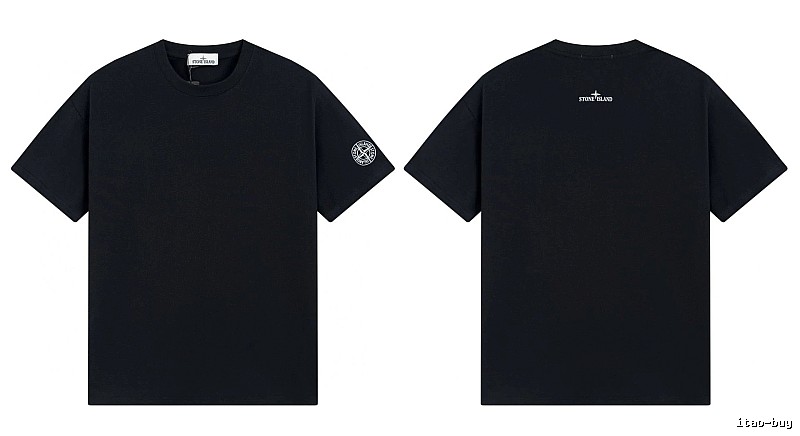 Stone Island Badge Techwear Style Black Short Sleeve T-Shirt