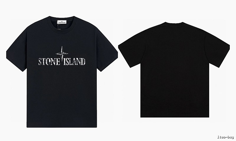 Stone Island Classic Distressed Street Style Black Short Sleeve T-Shirt
