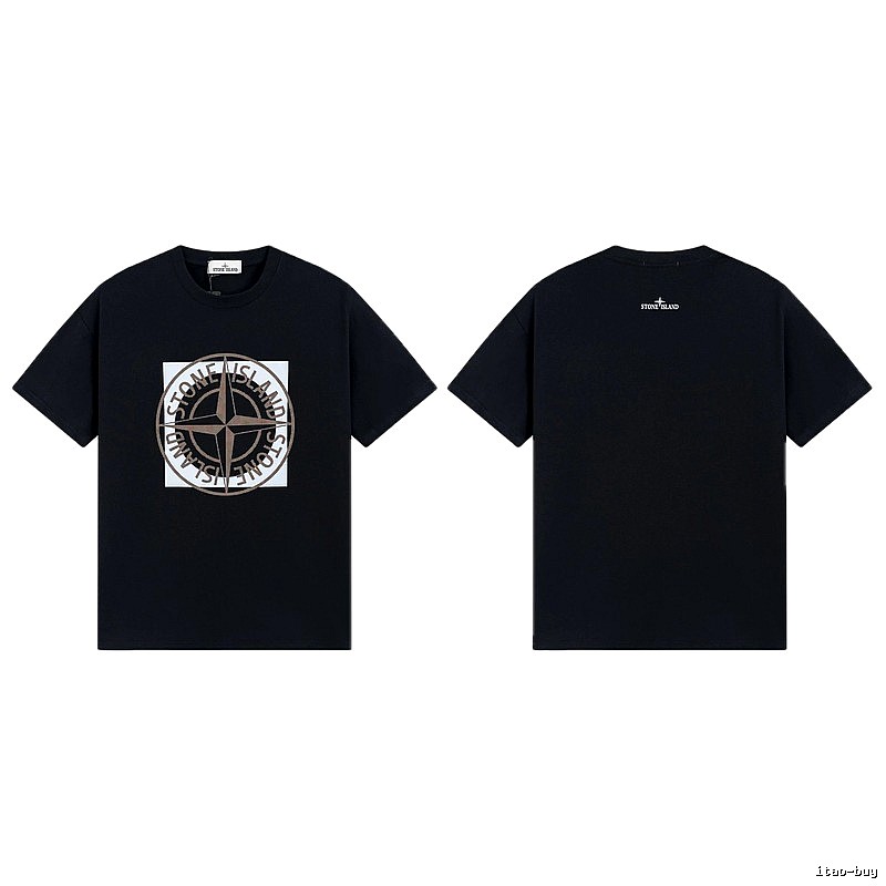 Stone Island Compass Print Street Style Black T-Shirt