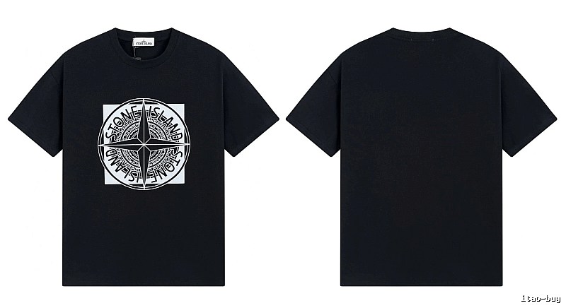 Stone Island Compass Print Street Style Black T-Shirt