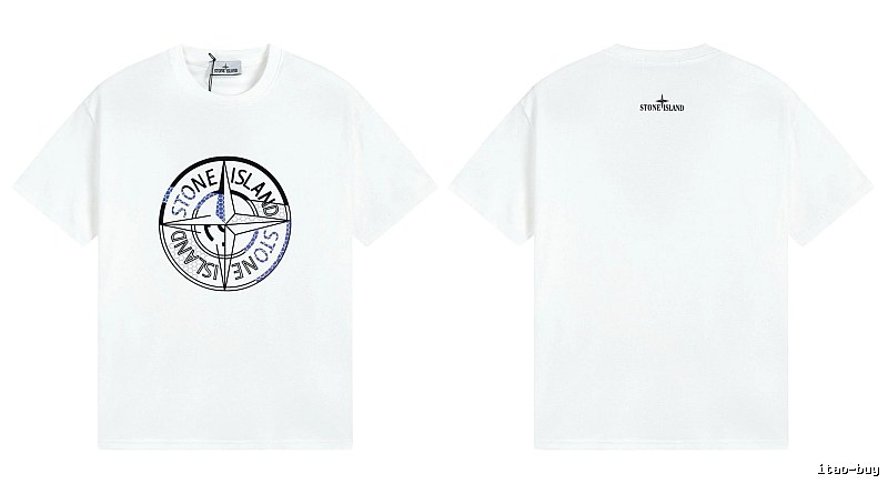Stone Island Compass Print Street Style White T-shirt