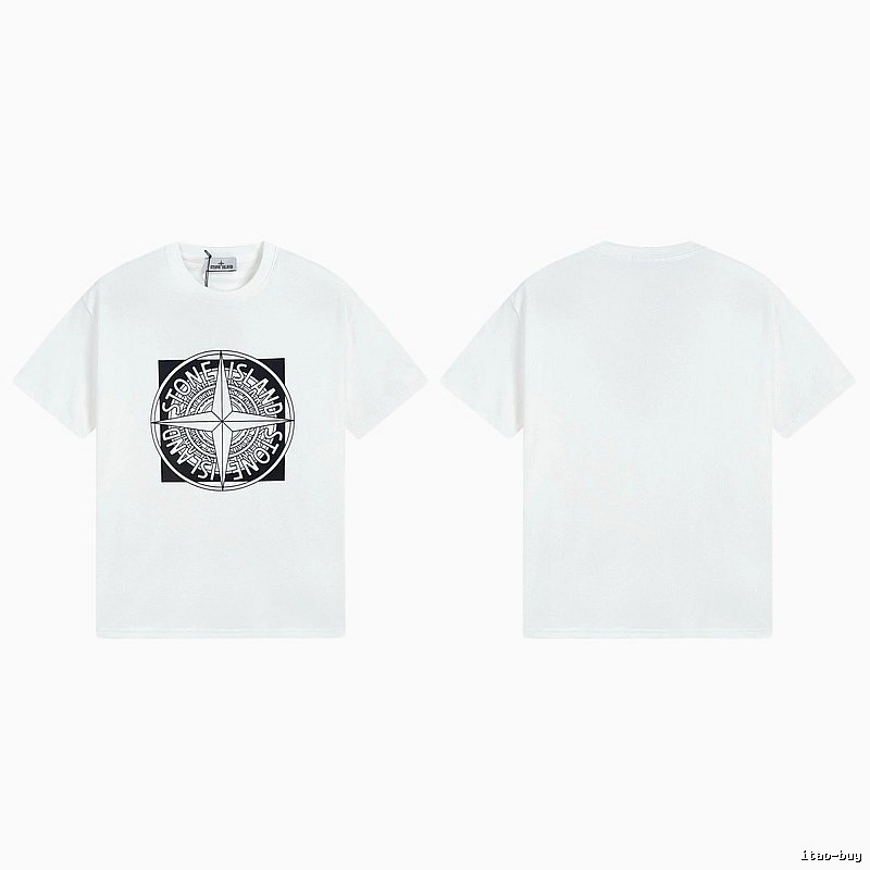 Stone Island Compass Print Street Style White T-Shirt