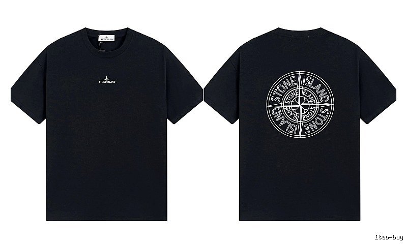 Stone Island Compass Print Trendy Cool Black T-Shirt