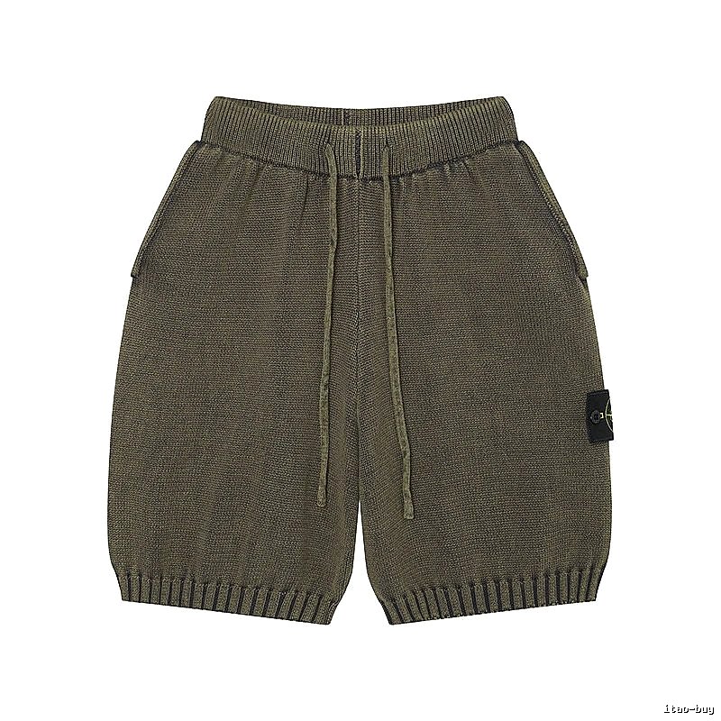 Stone Island Compass Techwear Style Olive Green Knit Shorts