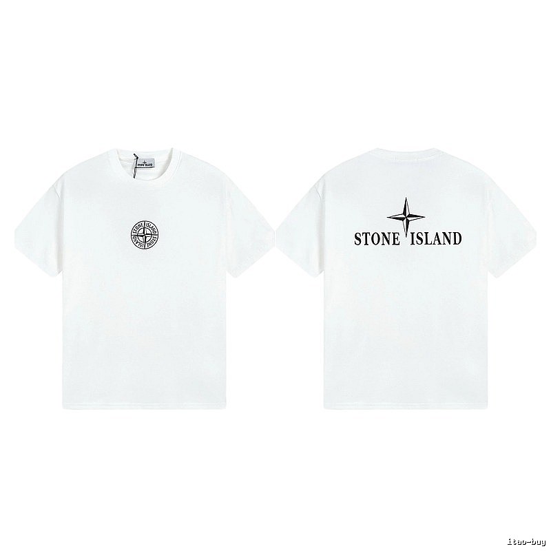 Stone Island Printed Street Style White Short Sleeve T-shirt