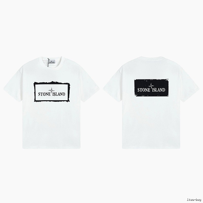 Stone Island Printed Street Style White Short Sleeve T-Shirt