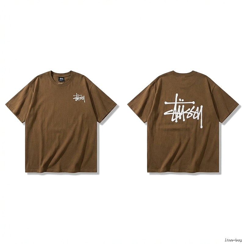 Stussy basic simple style coffee-colored T-shirt