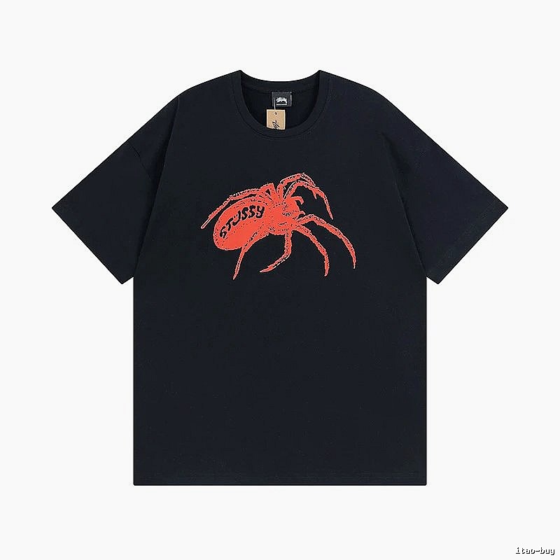 Stussy Black Spider Graphic T-Shirt Travel Styling Logo