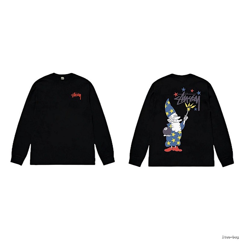 Stussy cartoon fun style black long-sleeved shirt