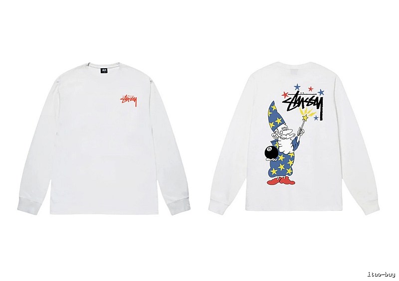 Stussy cartoon print style white long T-shirt