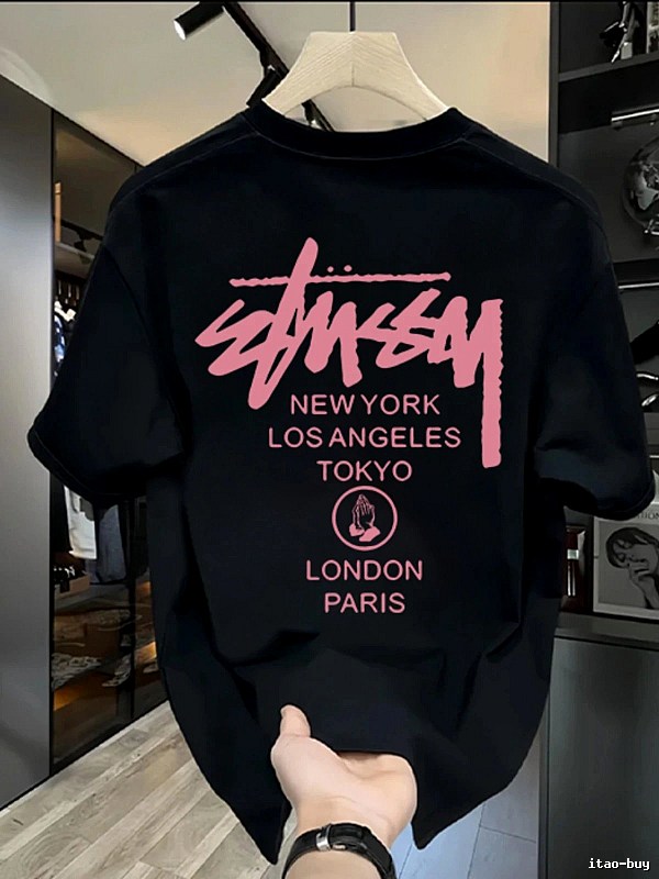 Stussy Casual Graphic T-shirt White Pink Stussy for Streetwear Looks