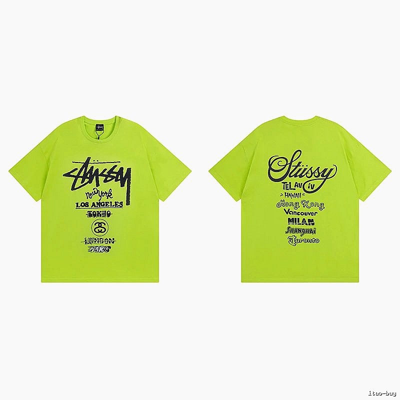 Stussy Fluorescent Green Spider Graphic T-Shirt Soft Neutral Logo