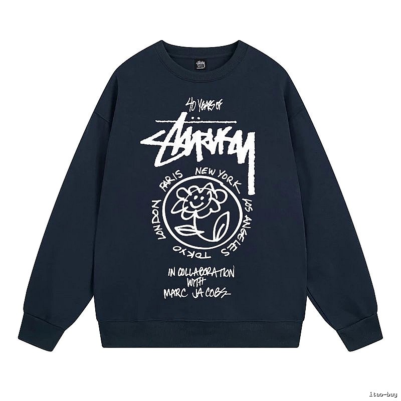 Stussy Navy Style 539 Graphic SweatShirt Poolside Style