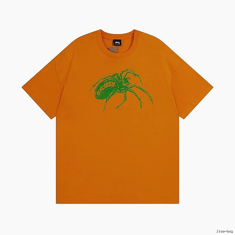 Stussy Orange Spider Graphic T-Shirt Streetwear Look Logo