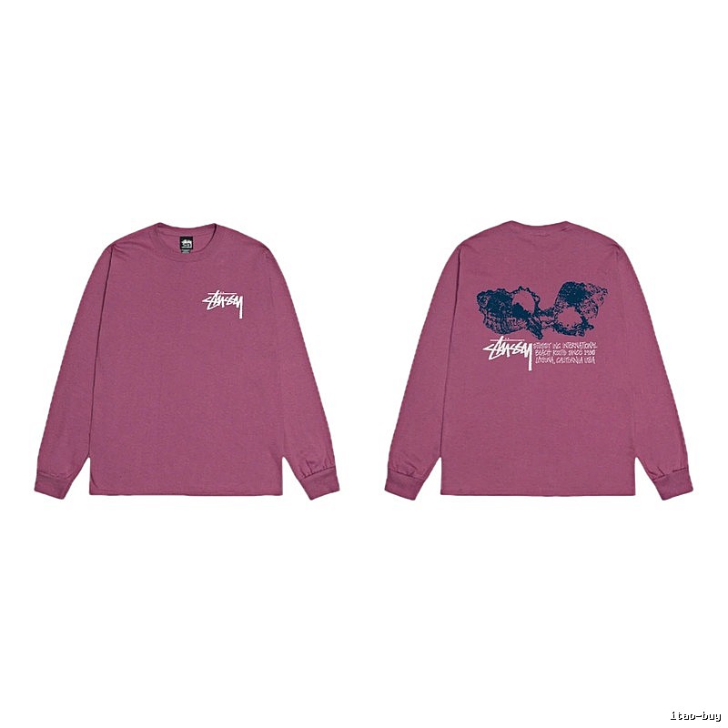 Stussy printed retro style rose red long sleeves