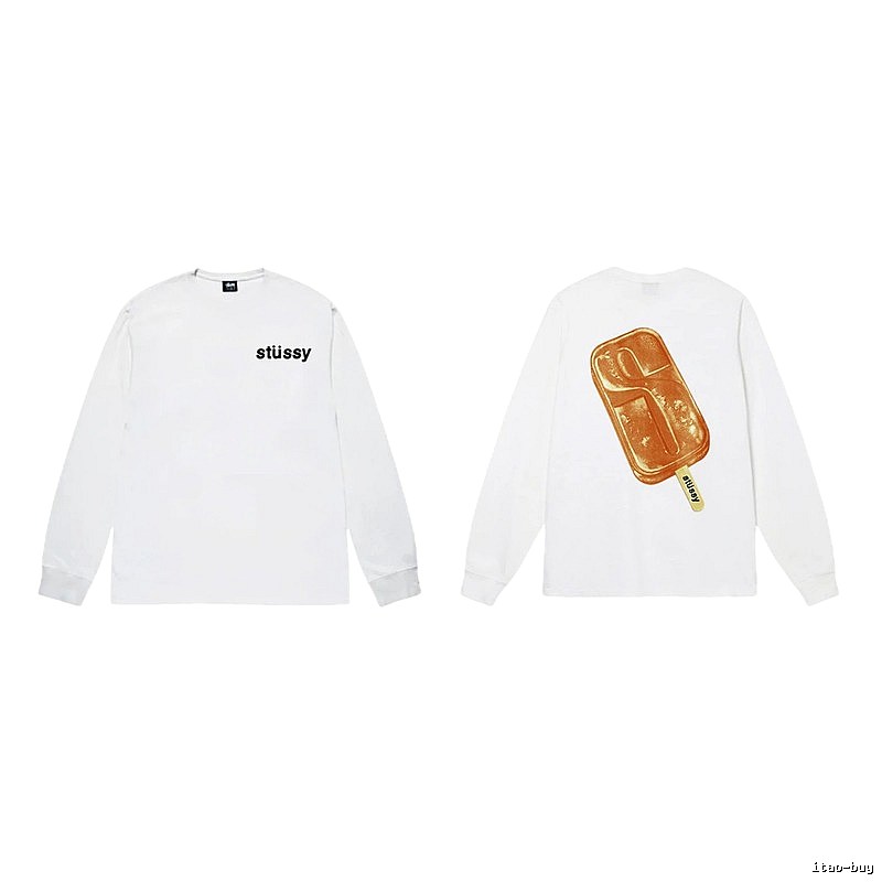 Stussy S Ice Cream Print Style White Long-Sleeve