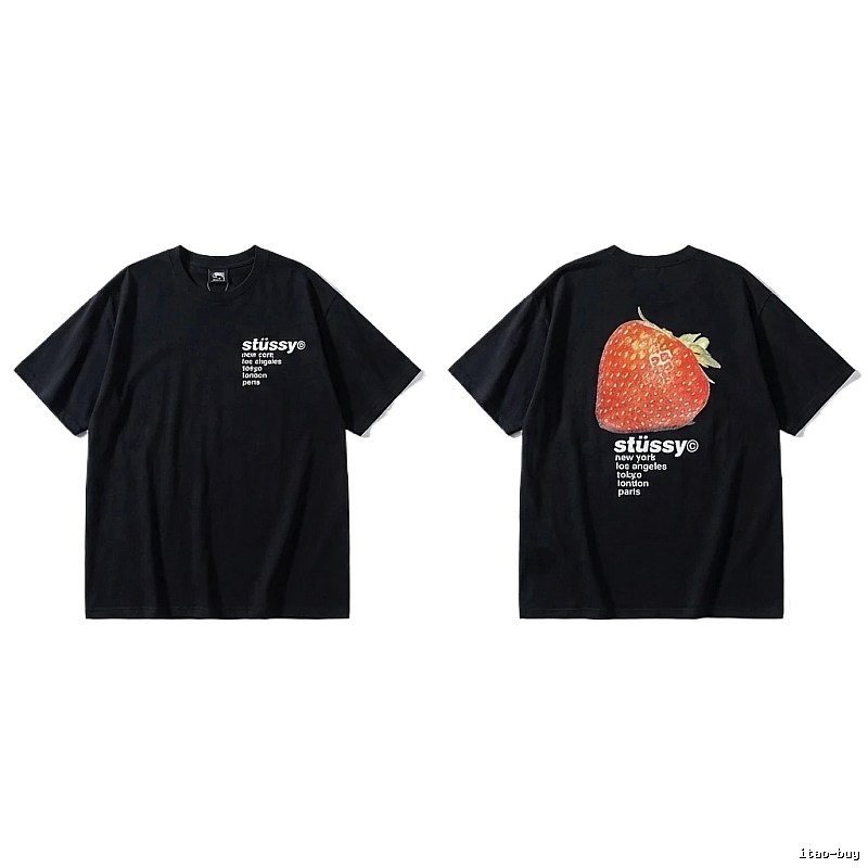 Stussy Strawberry Print Black T-shirt