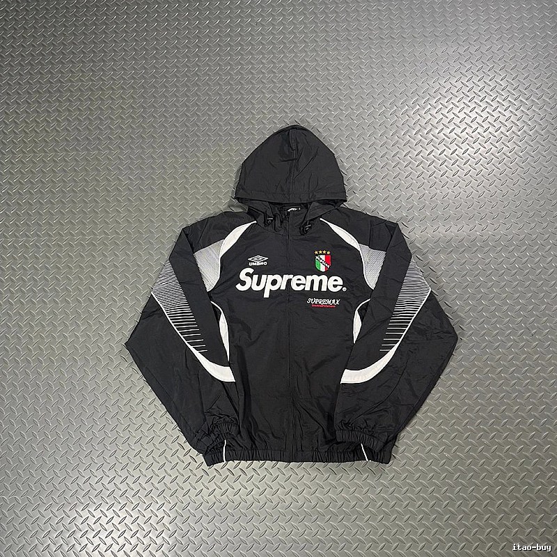 Supreme Black Color-Block Hooded Track Jacket