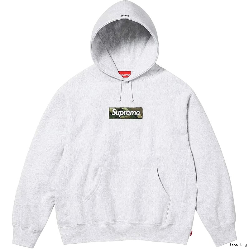 Supreme Patterned Logo hoodie Gray Red Oversized with Polished Detail