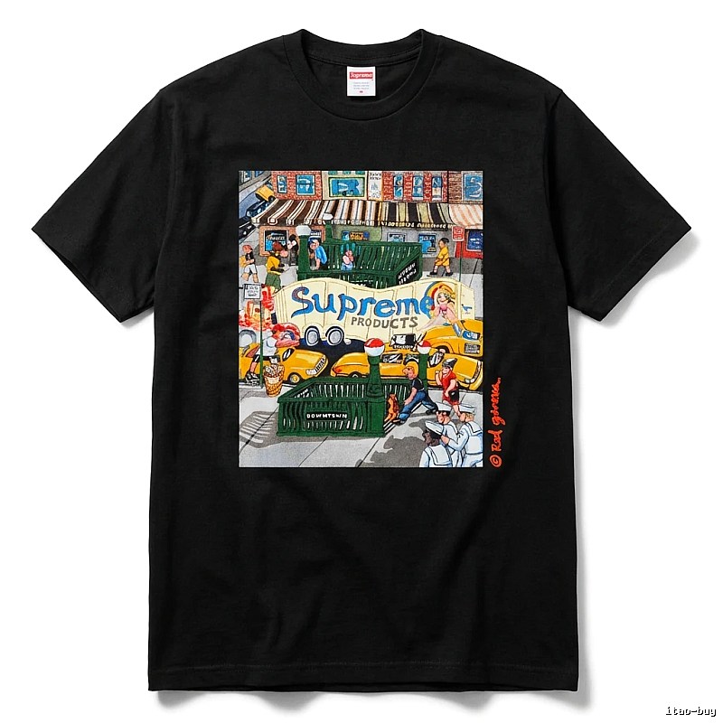 Supreme street style black T-shirt