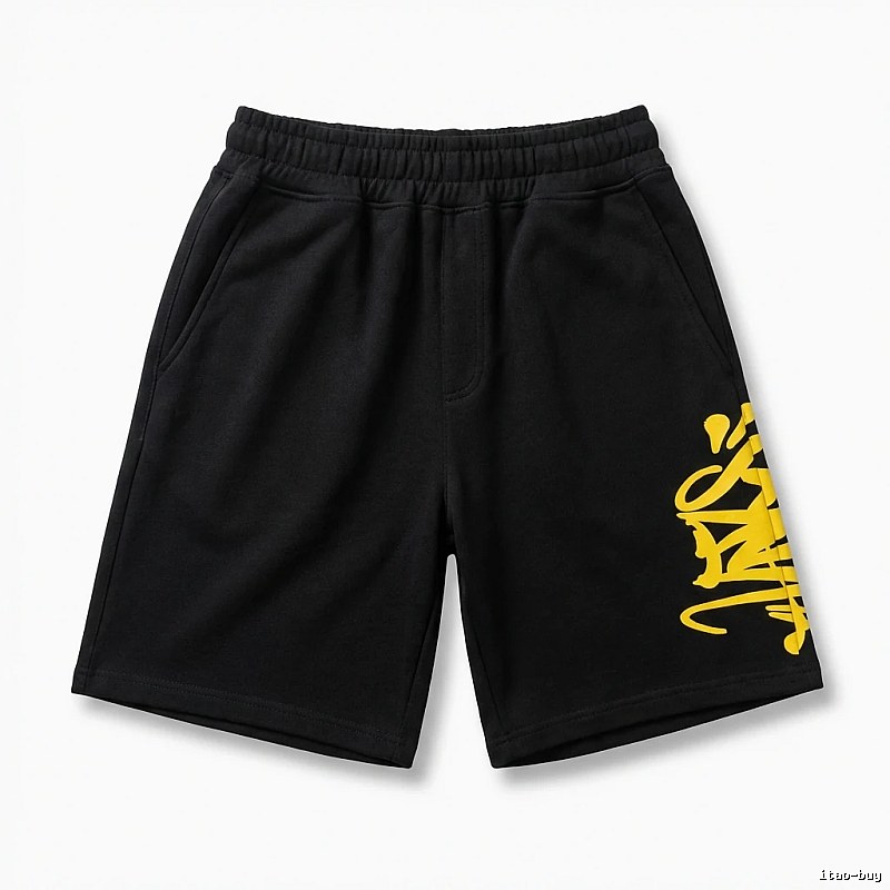 SynaWorld graffiti-style black shorts