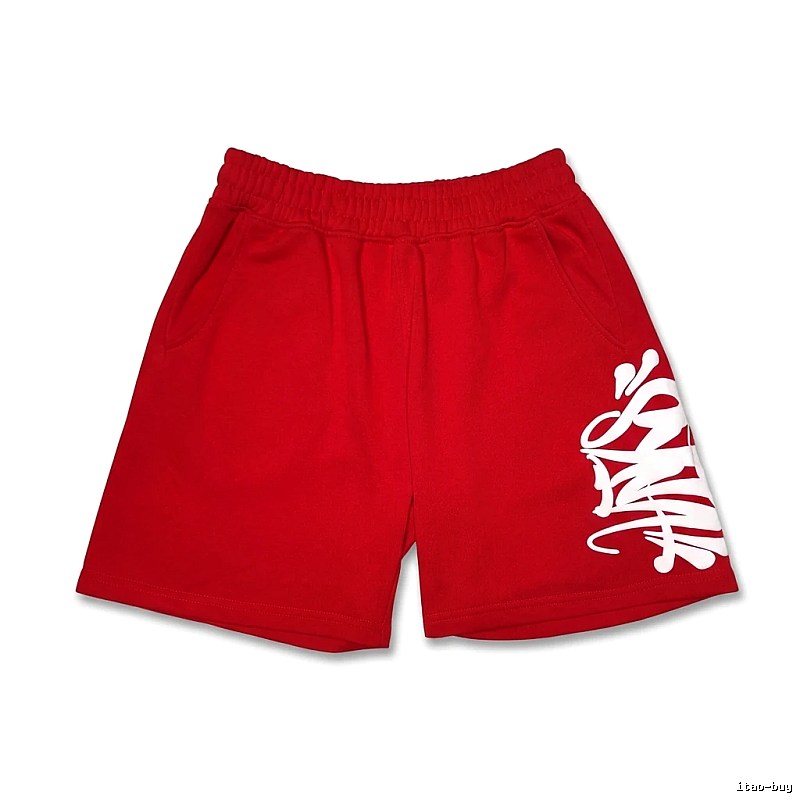 SynaWorld graffiti-style red shorts