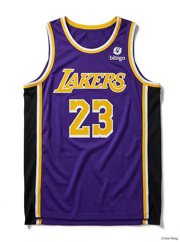 The retro-style No. 23 jersey of the Los Angeles Lakers.
