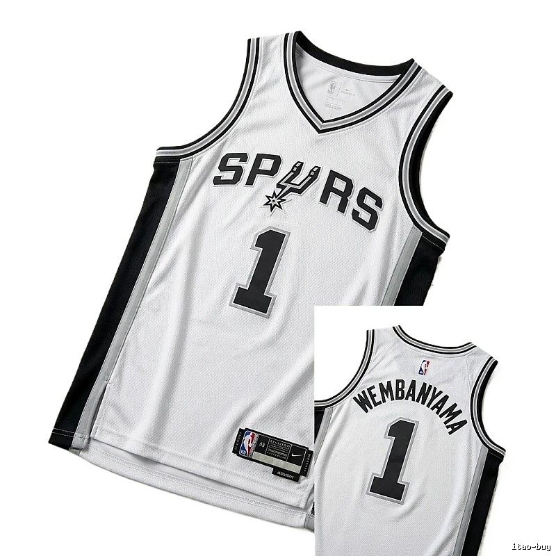 The white and black basketball uniform of Spurs' Wembanyama