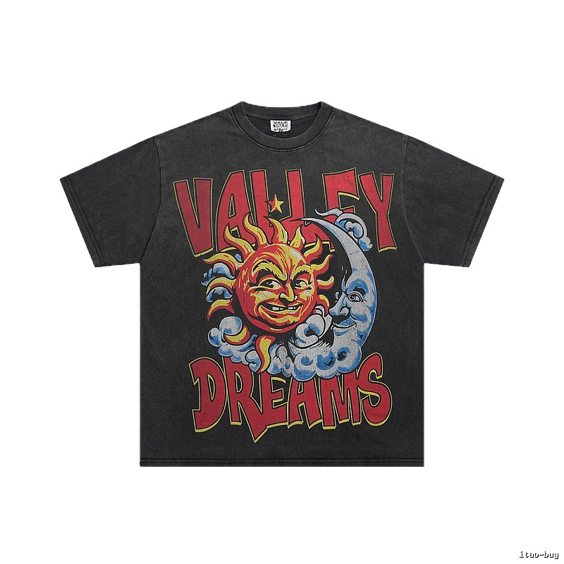 Valley Sun & Moon Print Vintage Black T-Shirt
