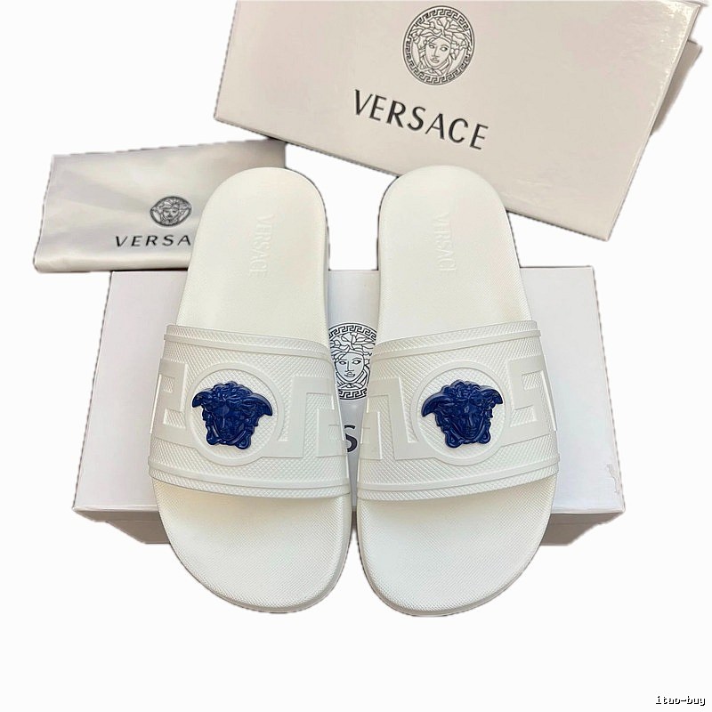Versace Medusa Light Luxury Style White Slide Sandals