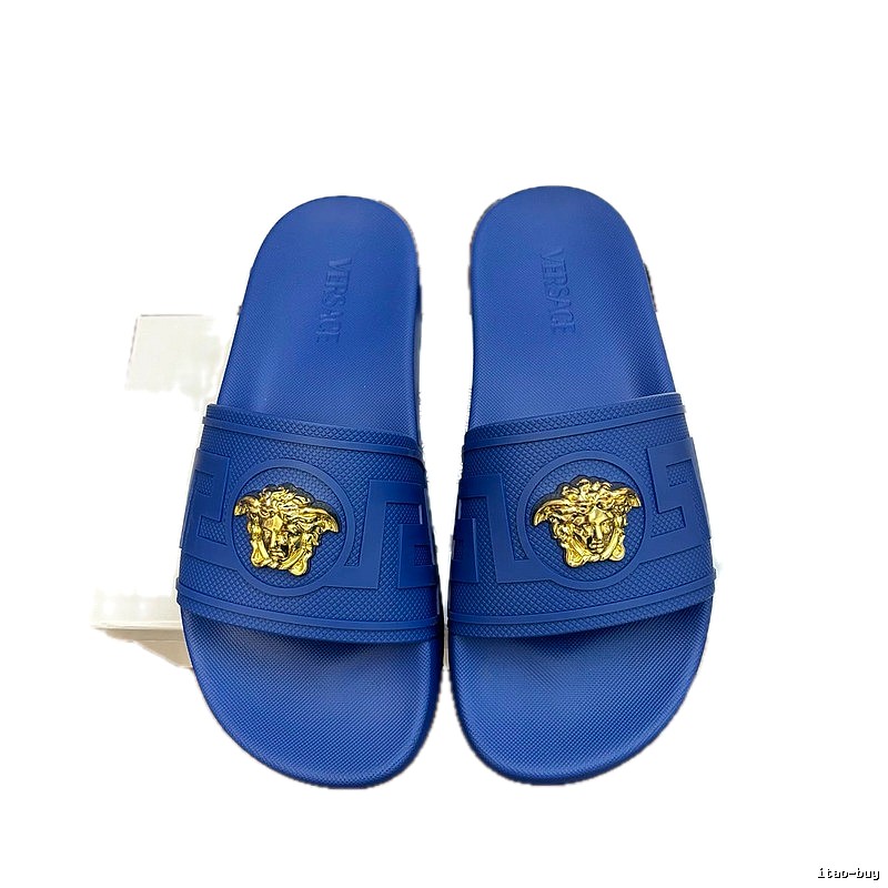 Versace Medusa Luxury Style Royal Blue Slide Sandals
