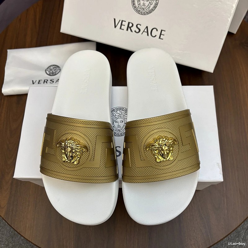Versace Medusa Luxury Style White Gold Slides