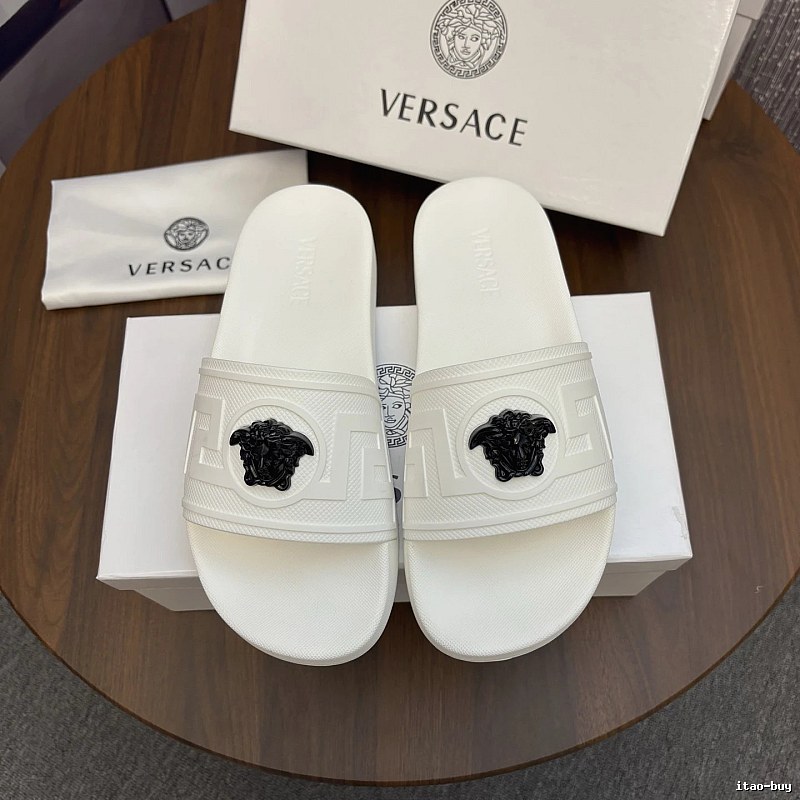 Versace Medusa Trendy Luxury Style White Slide Sandals