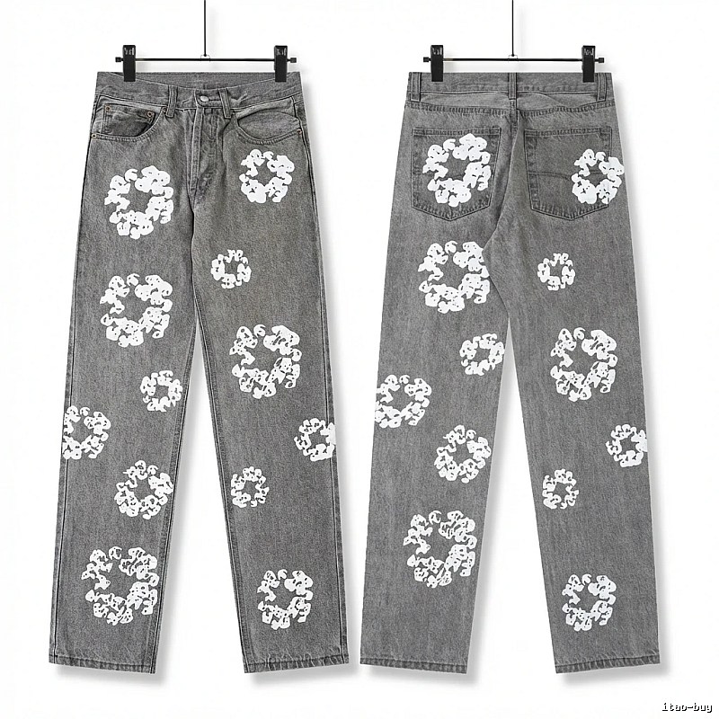 Vintage Style Gray Pants with DENIM TEARS Print
