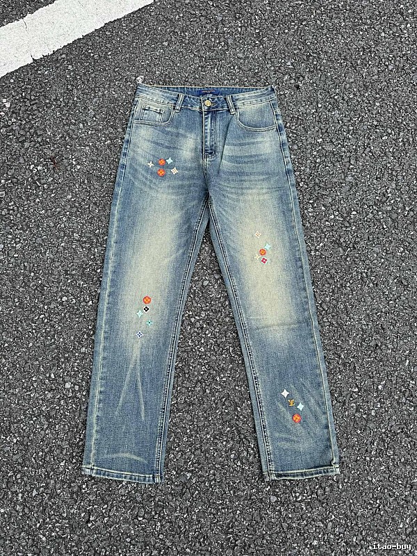 Washed Blue Travel Embellished Straight Jeans