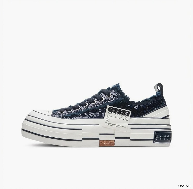 Xvessel denim-style black and white canvas shoes
