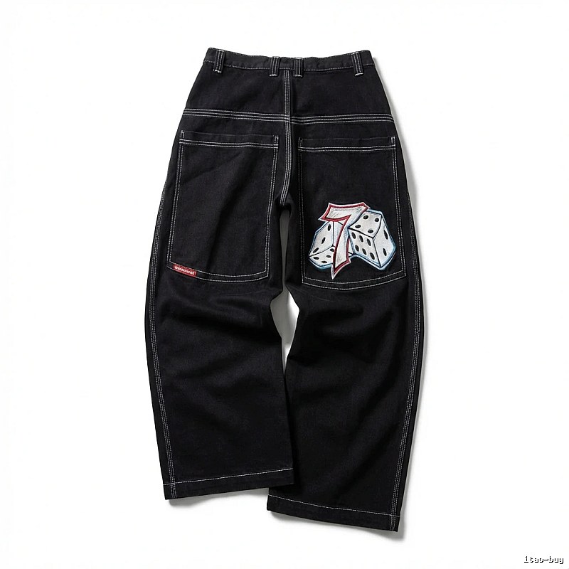 Y2K Dice Style Black Pants