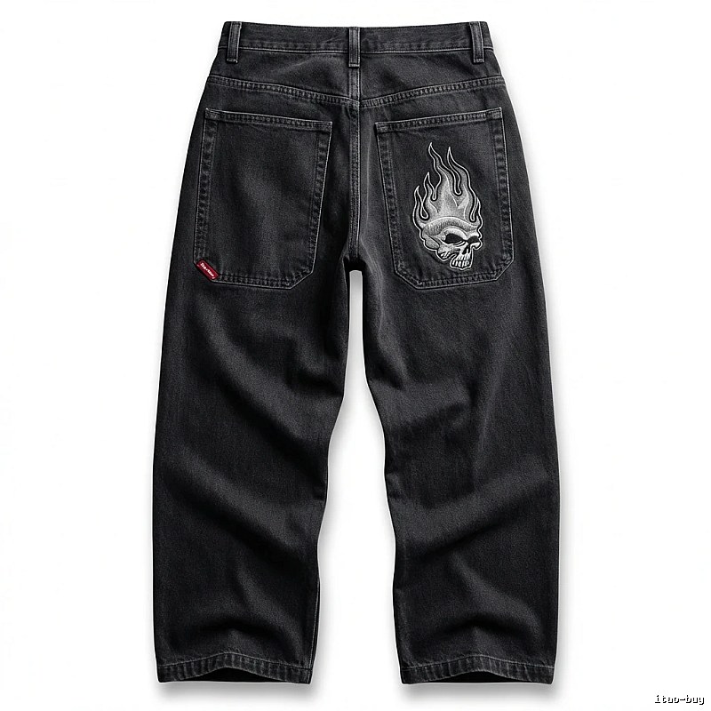 Y2K Fear of God Flame Black Denim Shorts